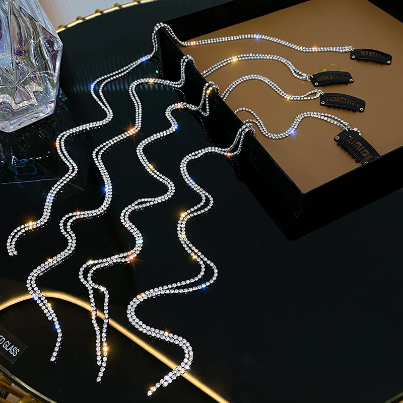 Eico Colorful Rhinestone Tassel Crystal Ponytail Hair Chain Hair Pin for Women Hair Jewelry for Party Wedding Accessories