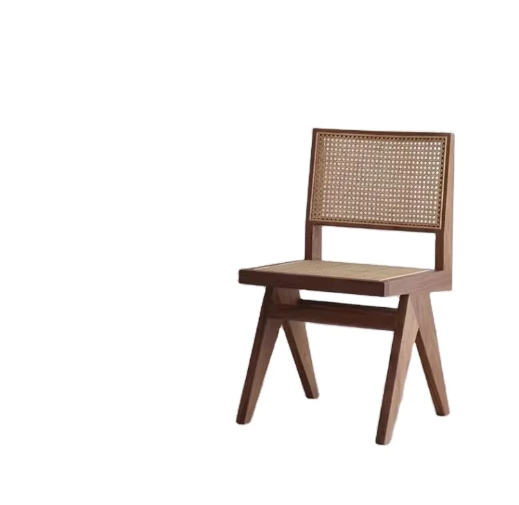 french Homestay simple leisure solid wood rattan dining chair