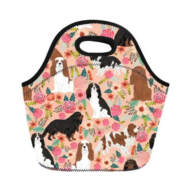 Cavalier King Charles Spaniel Printing Lunch Bags for Women Kids Picnic Tote School Food Bag Bolsa T Lancheira