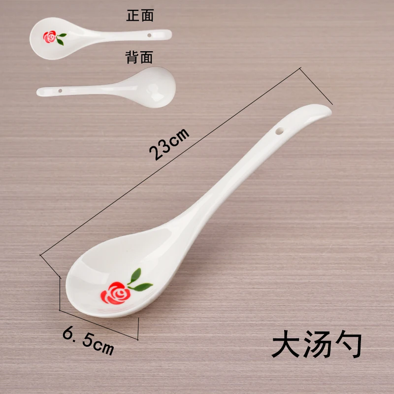 Factory directly sell High Class Chinese Rice Noodle Ramen Soup Spoon Set Ceramic flower printing service big spoon