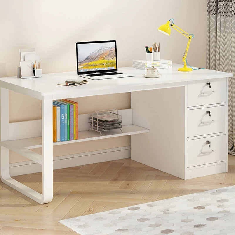 Modern Furniture Metal And Wooden Computer Table And Student Study Writing Desk With Drawer and Bookshelf For Home Office