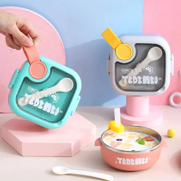 Factory Supply Customized LGOG Bento Box for Kids 304 Stainless Steel Baby Lunch Box with Cutlery