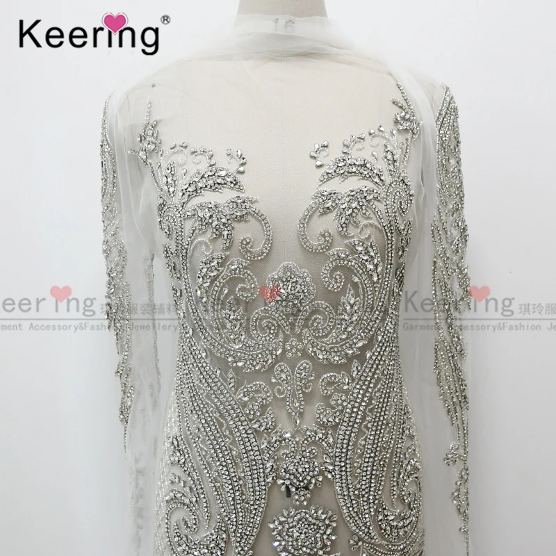 WDP-069-2 Hot design white sleeve long dress rhinestone dress applique for wedding dress ball gown