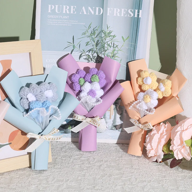 Knitted Puff Bouquet Crochet Bouquet Artificial Creative Flowers Finished Mothers Valentines Day