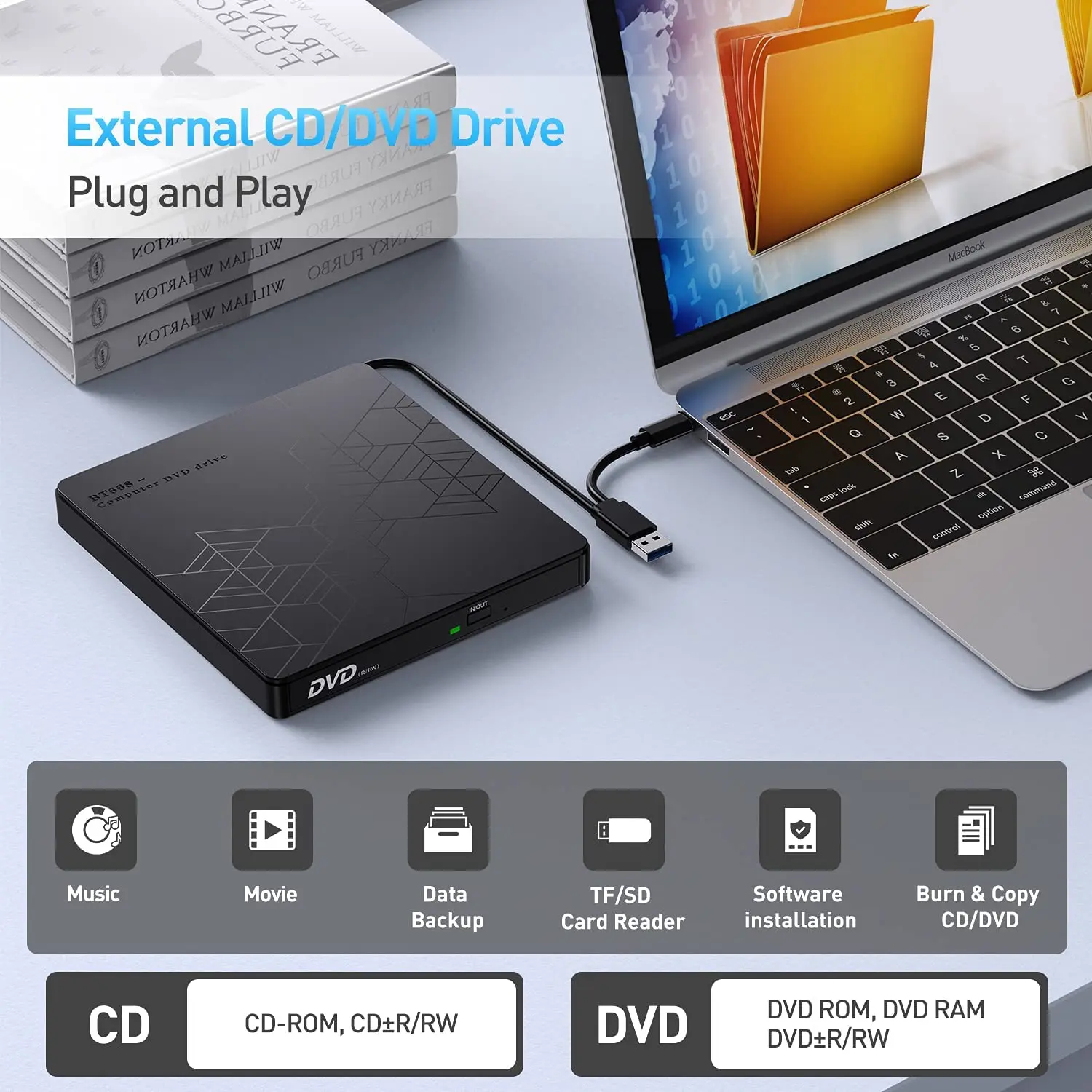 Портативный плеер USB 3 0 CD Rw Writer с SD/TF кард-ридером и концентратором для ПК настольного ноутбука Linux Внешний оптический привод Rom