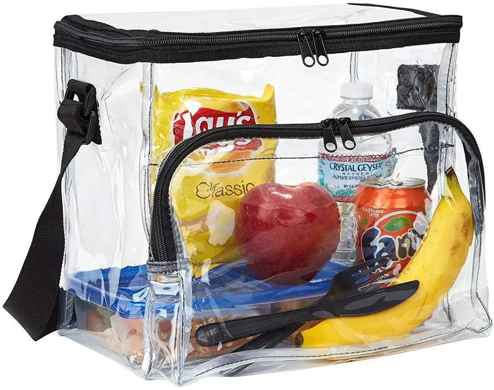 Large Clear Lunch Bag PVC Lunch Box with Adjustable Strap and Front Storage Compartment