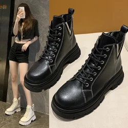 Fashion Lady Pu Leather Martin Boots New Style Chunky Platform Casual Ankle Boots
