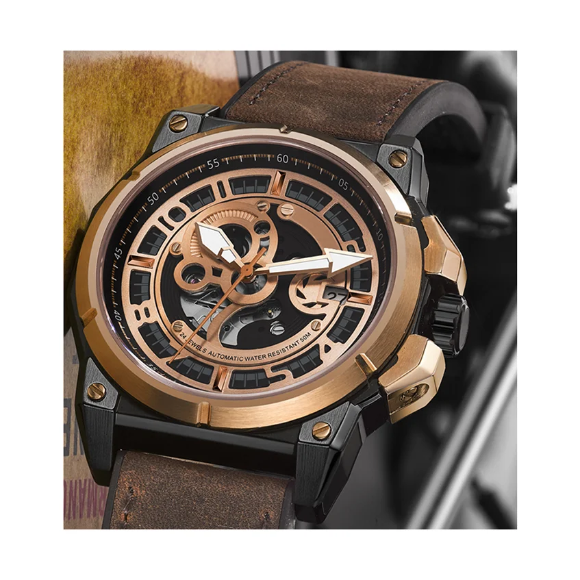 Wholesales cow leather strap 24 hour show Sellita movement men automatic mechanical watches