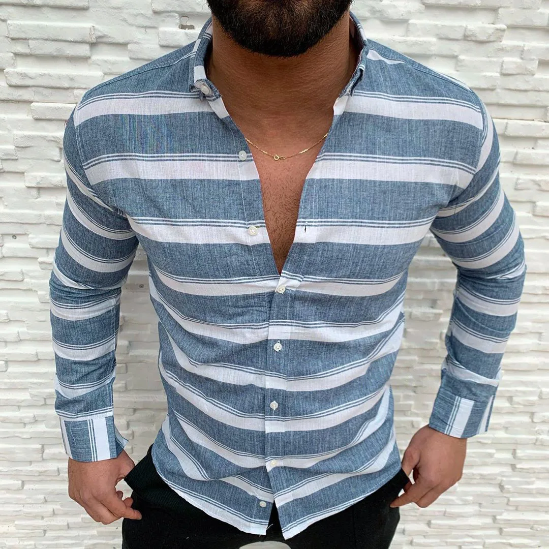 New mens fashion casual Fall trend handsome lapel button long-sleeved