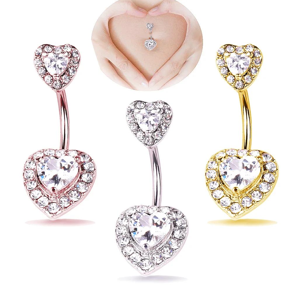 Zesen 2020 Double Heart Belly Piercing Belly Button Rings Navel Piercing Sexy Belly Dance Piercing