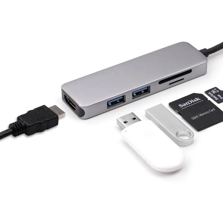 USB Type-C концентратор адаптер док-станция с HDMI К 4 к выход, TF SD Card Reader, 2 USB 3,0 порта для 2017/2016 MacBook Pro
