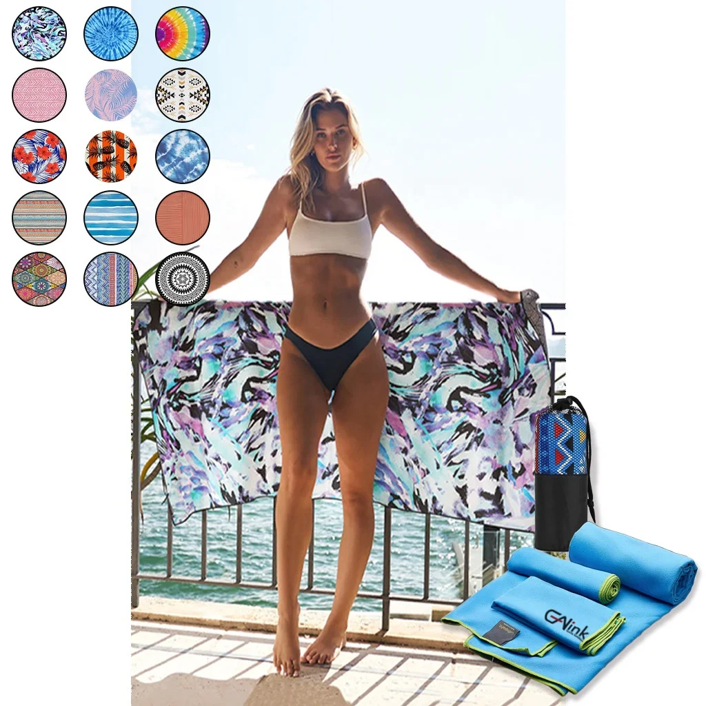 Customized Sand Free Super Absorbent Microfiber Suede Beach Towel with Bag