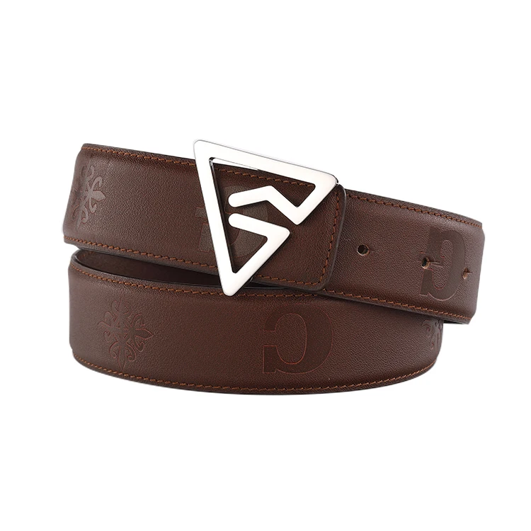 Western Custom Buckles Embossed Brown Real Leather Belt Metal Buckles Designer Belt Mens Genuine Leather Belts