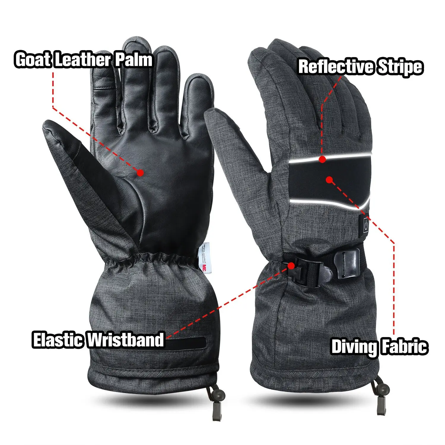 Waterproof Electric Heated Ski Gloves with Rechargeable Battery Temperature Control