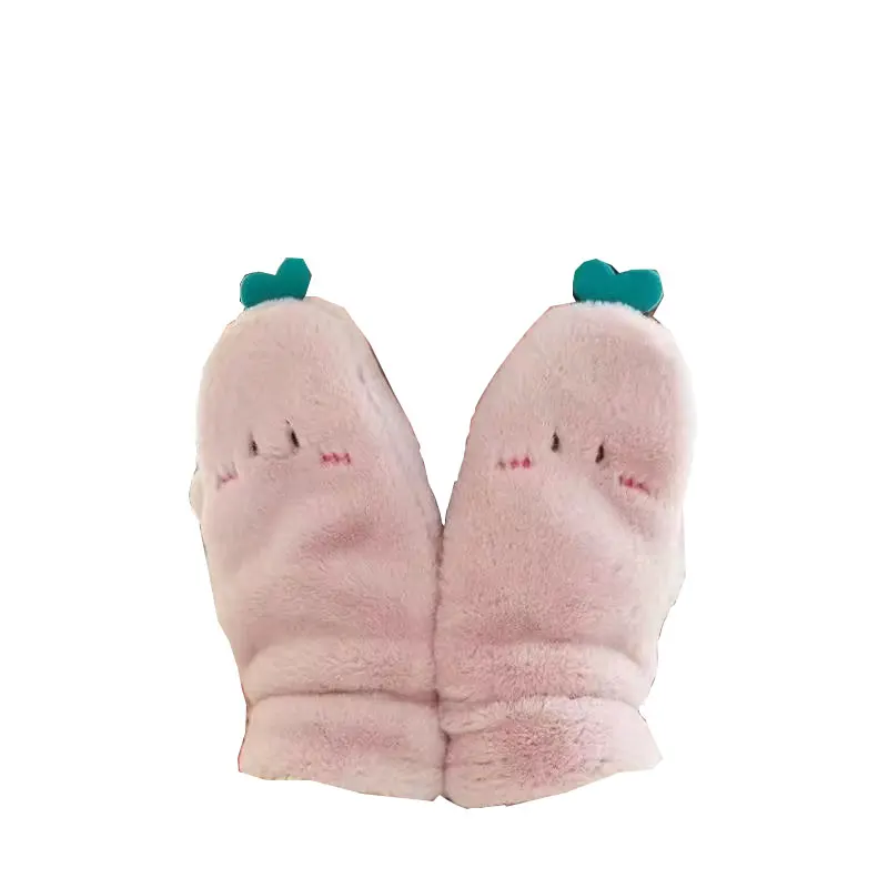 Women Cute Plush Thicken Mittens Warm Half Finger Fingerless Gloves