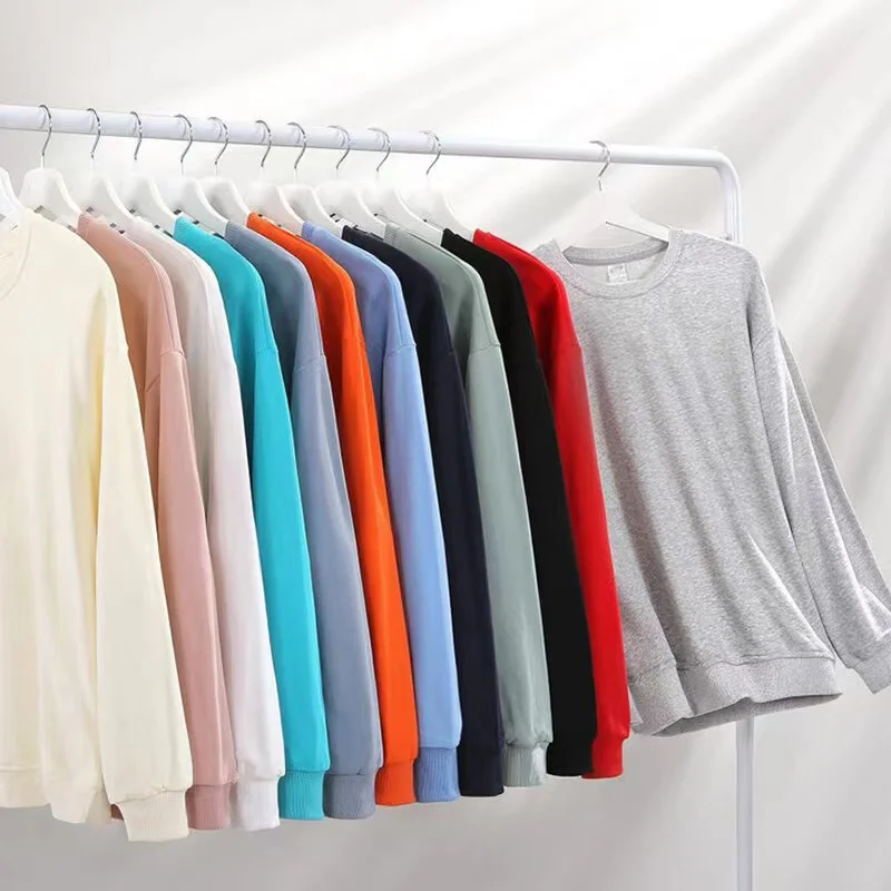 Wholesale Custom Logo Embroidery Blank Oversized Cotton French Terry Solid Causal Crewneck Women Hoodies Sweatshirts