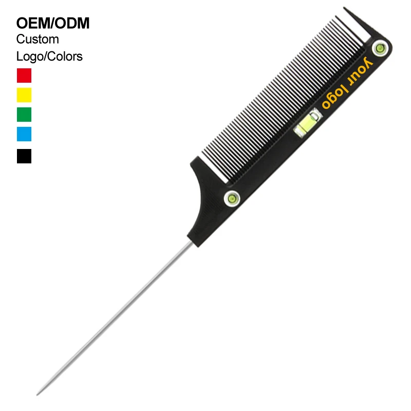 High Heat Resistance Carbon Fiber Flat Top Comb With Level Bang Liquid Oil Hair Cutting Angle Adjustment Steel Rat Tail Comb