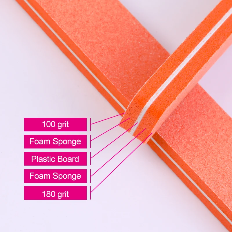 Factory Wholesale Customized Half-Moon Shape Plastic Nail File Double-Sided with Diamond EVA Sponge 100/180 Grit for Salon Use
