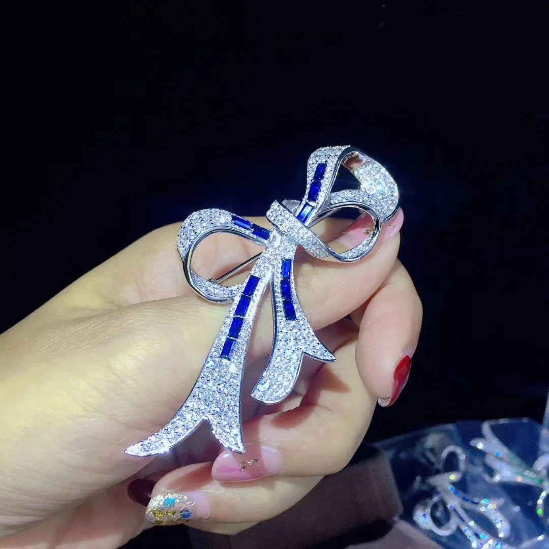 New Arrival Jewelry 925 Colorful Zircon Stone Bow knot Pin Brooch