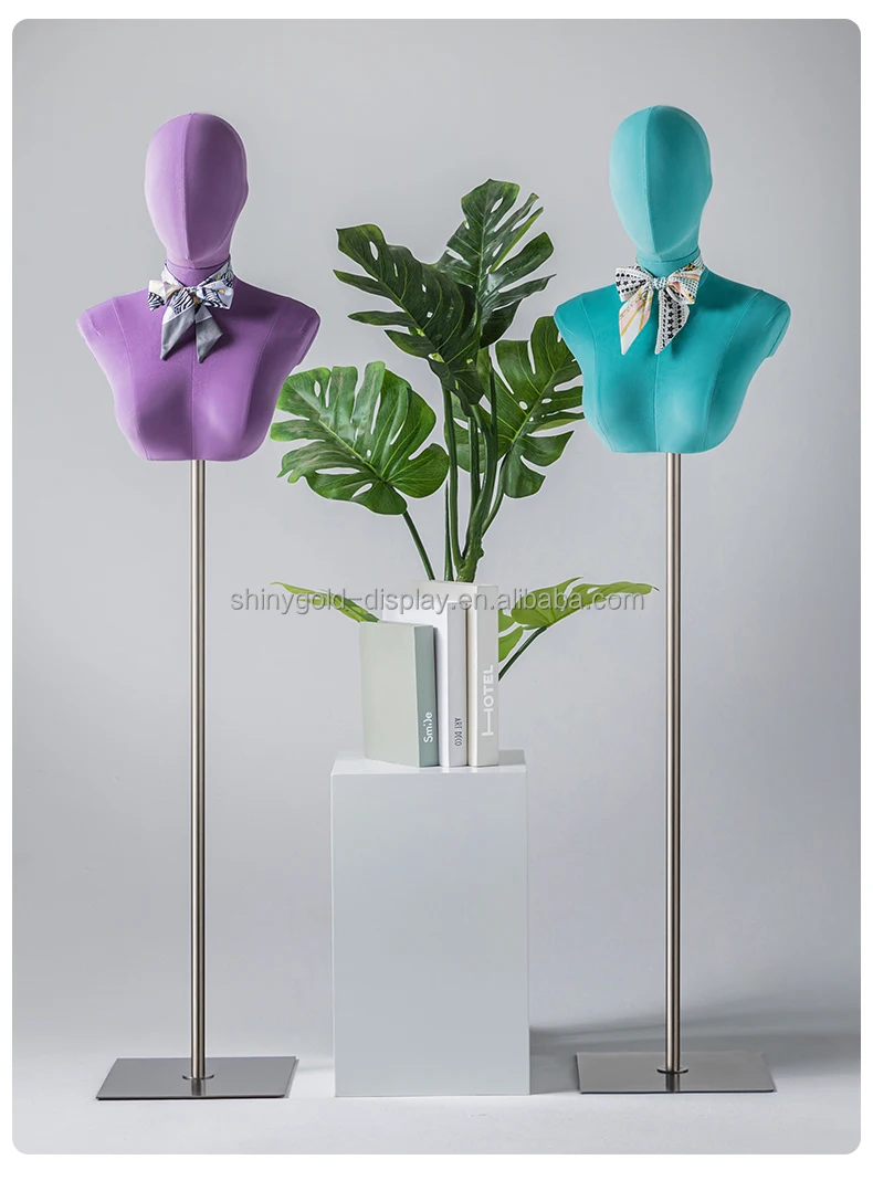 Luxury Jewellery Bust Display Mannequin Wig Display Woman Velvet Mannequin Head with Shoulders