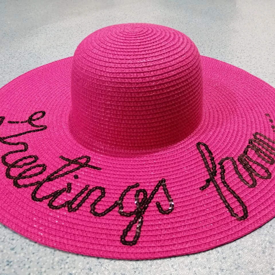 Whole sale promotional fashion nature woman in paper straw wide-brimmed beach  hat Women braided planes sequins decorated