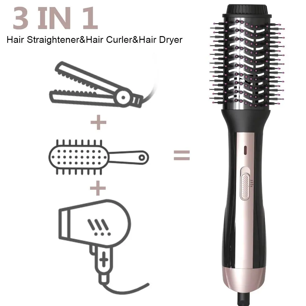 1000W 2-in-1 Hair Dryer with Comb Brush Styler Attachment round Blow One-Step Hair Straightener
