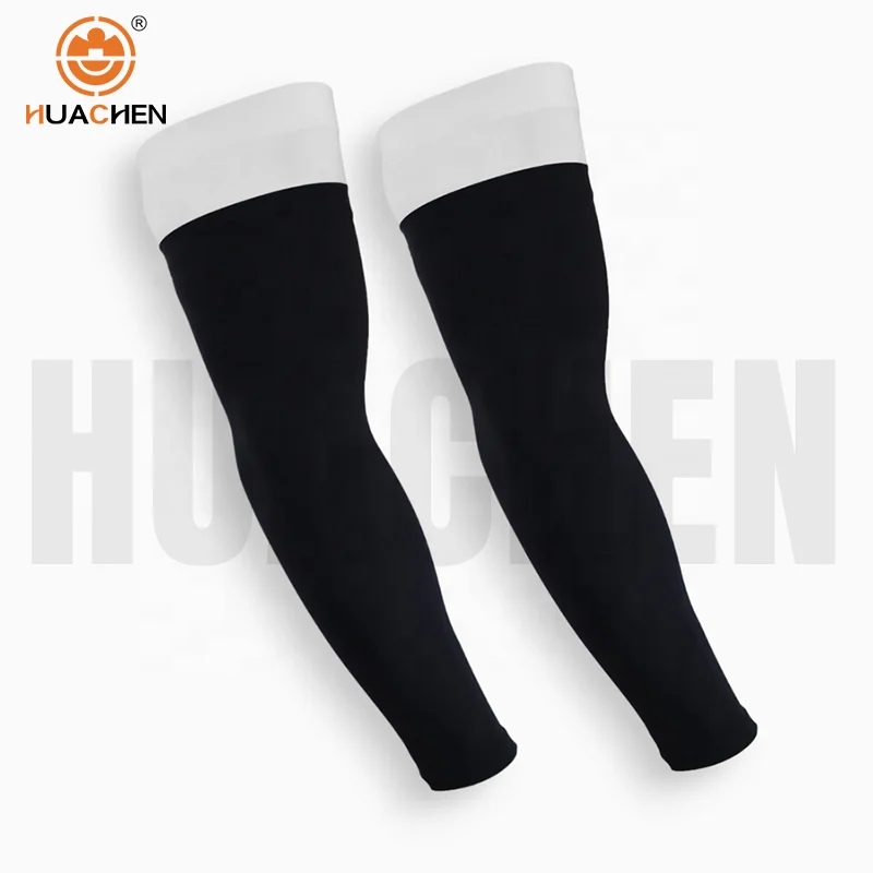 Huachen Custom Logo Sports Double Arm Sleeves Sun Protection Breathable Sweat summer arm cover sleeves for Football sports