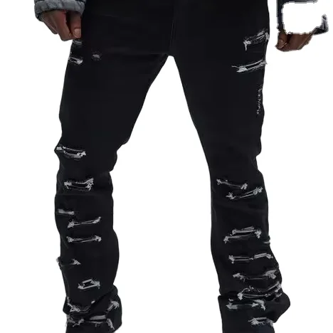 fabric casual All over distressed ripped pants 2024 embroidered lace skinny streetwear hiphop jeans men
