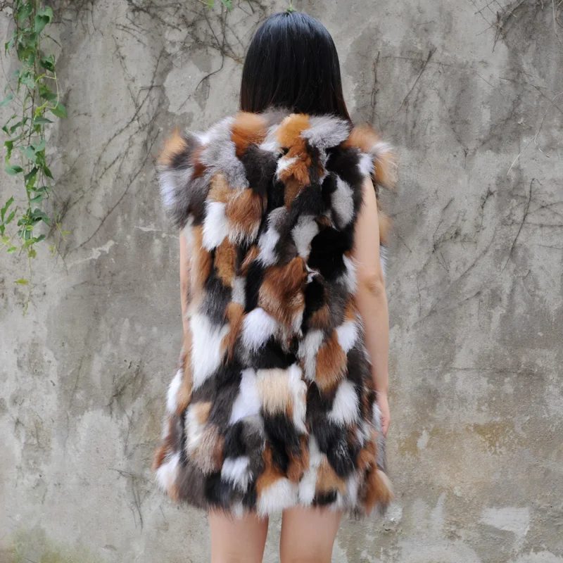 CX-G-B-212B Women Real Silver Real Fox Fur Vest