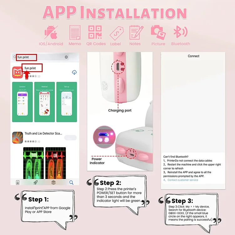 YEAH Children Gift Photo Picture Label Sticker Printer Wireless Blue Tooth Portable MINI Thermal Pocket Printer