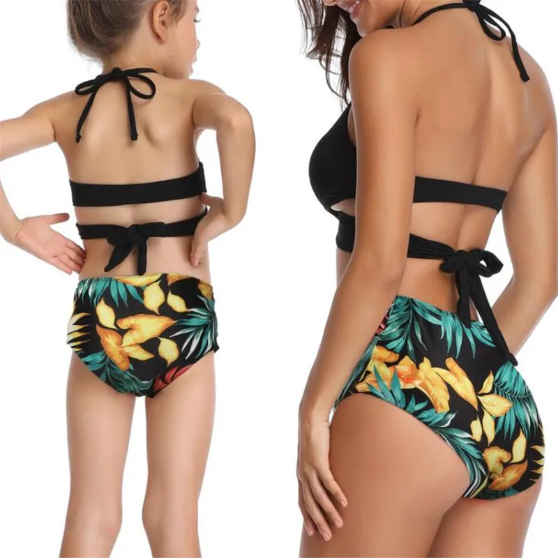 Two piece floral printed Mommy and Me kids fashion swimwear girls