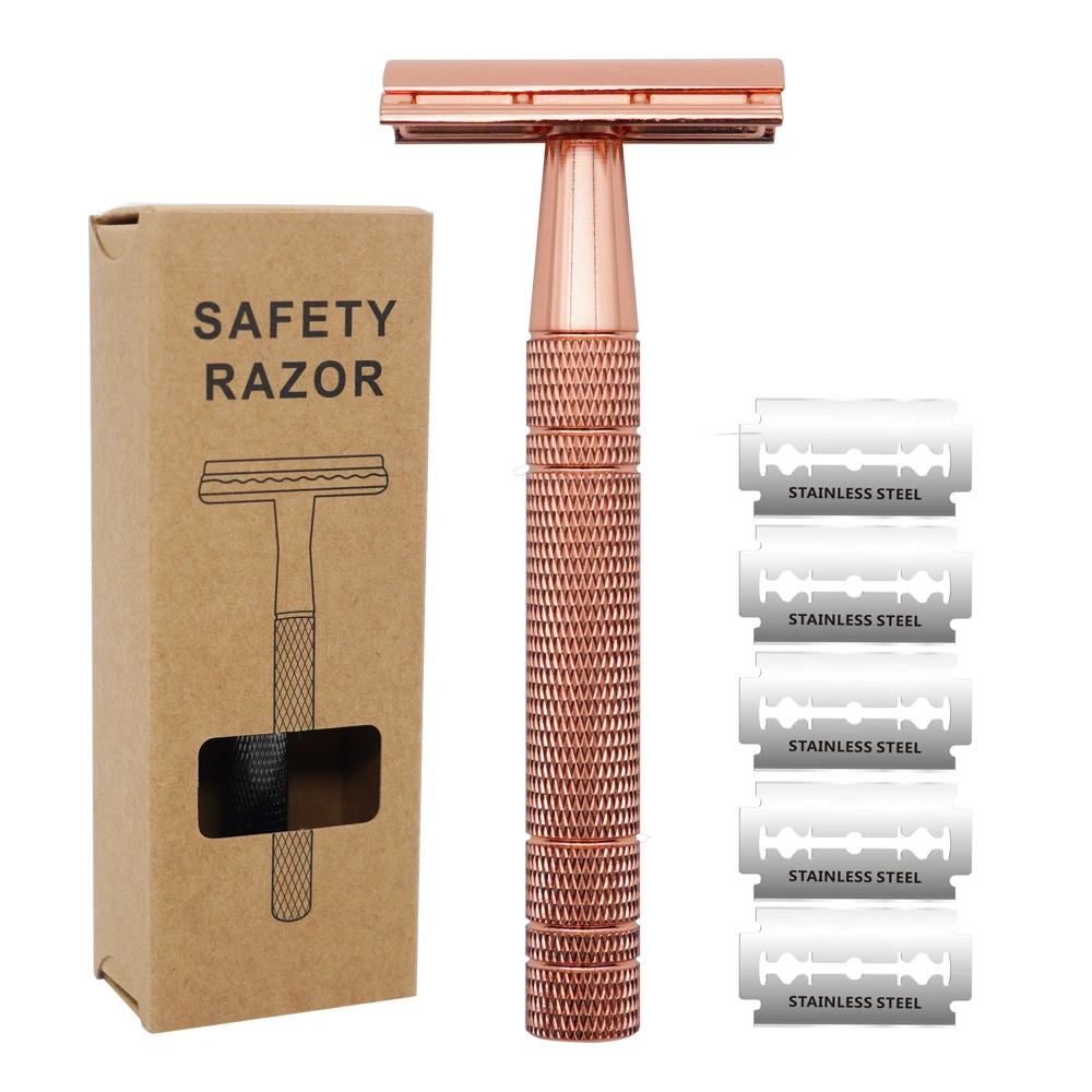 Chrome Plating Double Edge Safety Razor with 10 Blades, Metal DE Razor for a Smooth Shave, for wet shaving choice