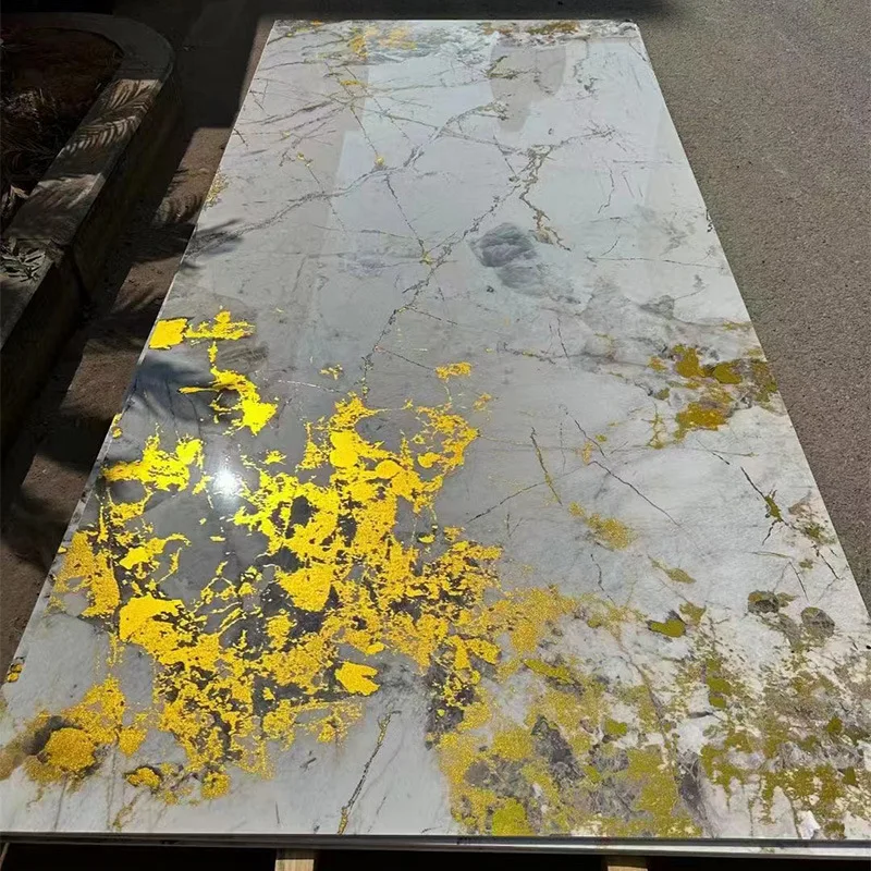 PET high gloss background wall 3D metal carbon crystal panel marble patterned UV panel
