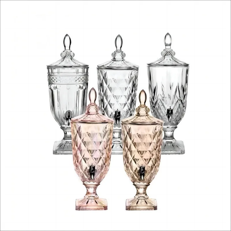 3L glass table top drink dispenser jar with tap for juice water beverages