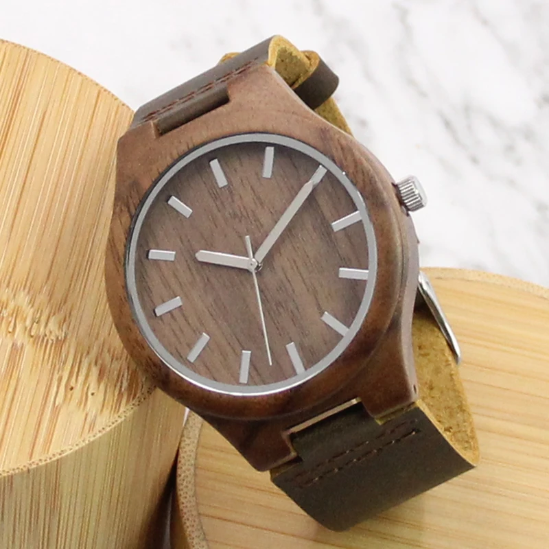 Natural Wood Watch with Genuine Cow Leather
