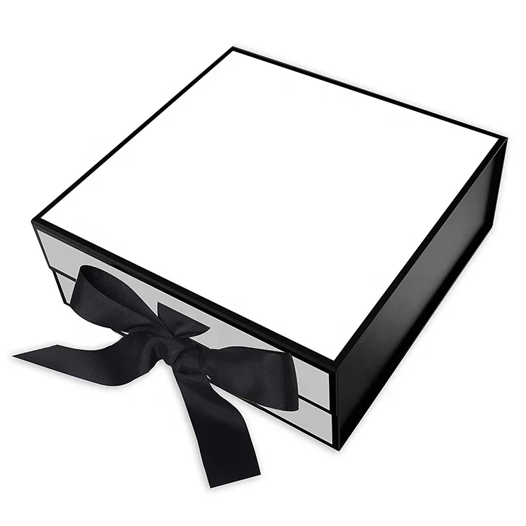 High Quality Custom Logo Black Rigid Paper Cardboard Hair Gift packaging boxes With Ribbon