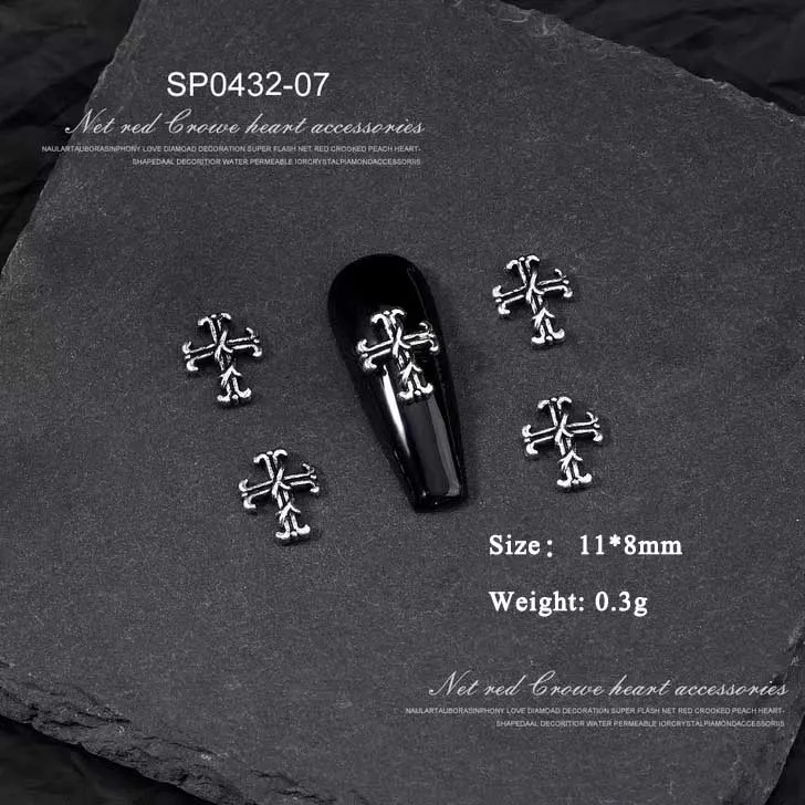 3D Metal DIY Rivet Alloy Retro Punk Vintage Matte Heart Chrome Cross Nail Charms