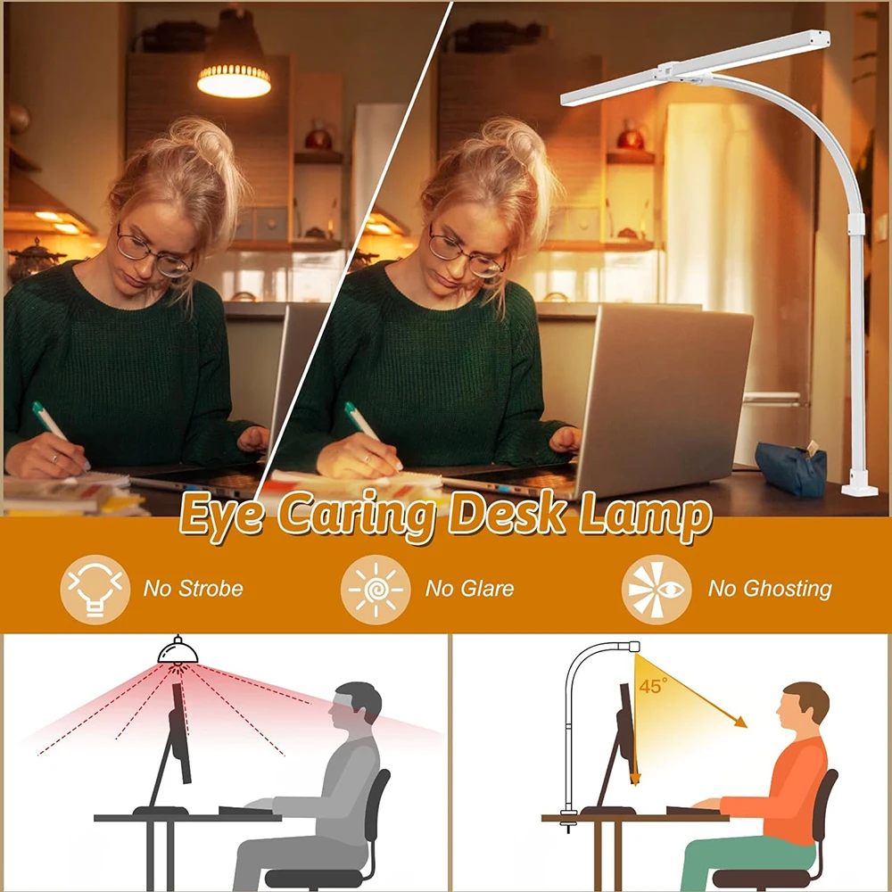 Ultra Bright 24W Flexible Gooseneck Clamp Computer Monitor LED Table Light Architect Lamp for Screen