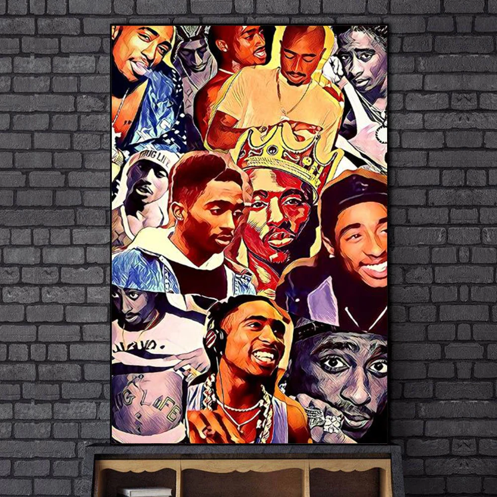 Portrait of Tupac 2pac Art Posters and Prints Canvas Paintings Wall Art Pictures for Living Room Decor (No Frame)