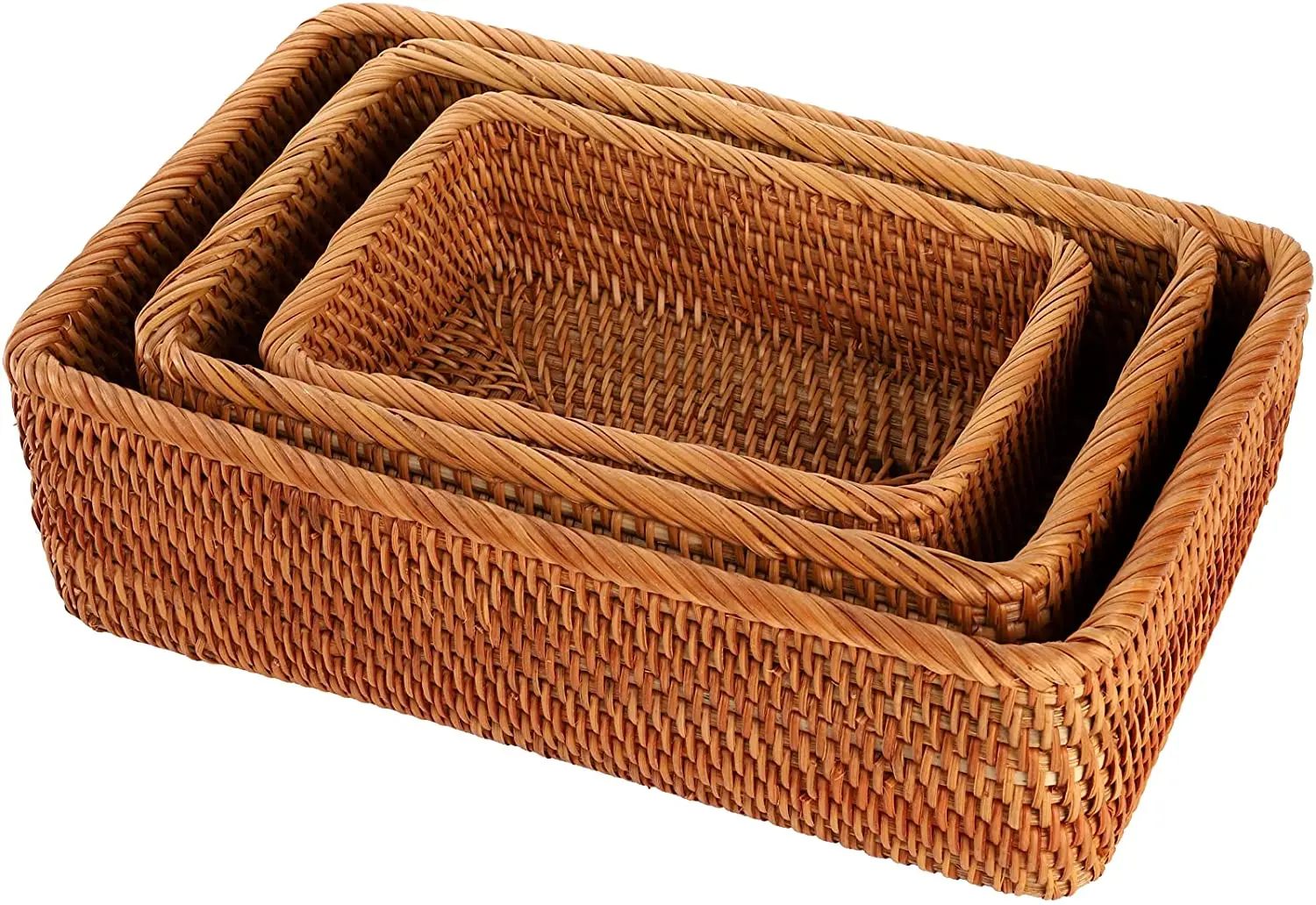 Wholesale High Quality Rattan Woven Baskets 100% Natural Handmade Woven Fruit Bread Rectangular Wicker Basket for Organizer