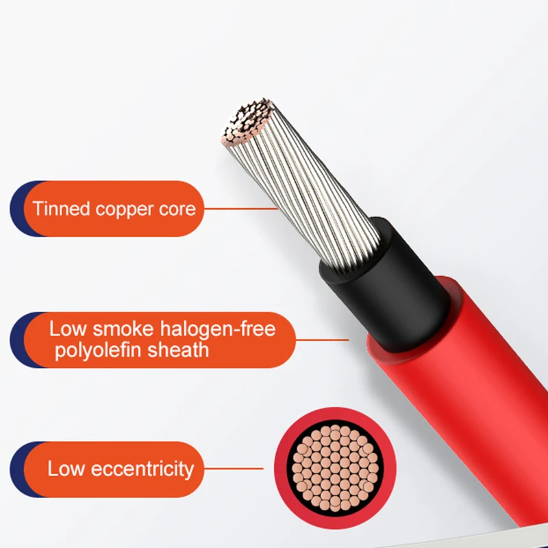 PV1-F Solar Cable 4mm2 6mm2 Solar Panel Cable Photovoltaic Wire Red & Black Tinned Copper
