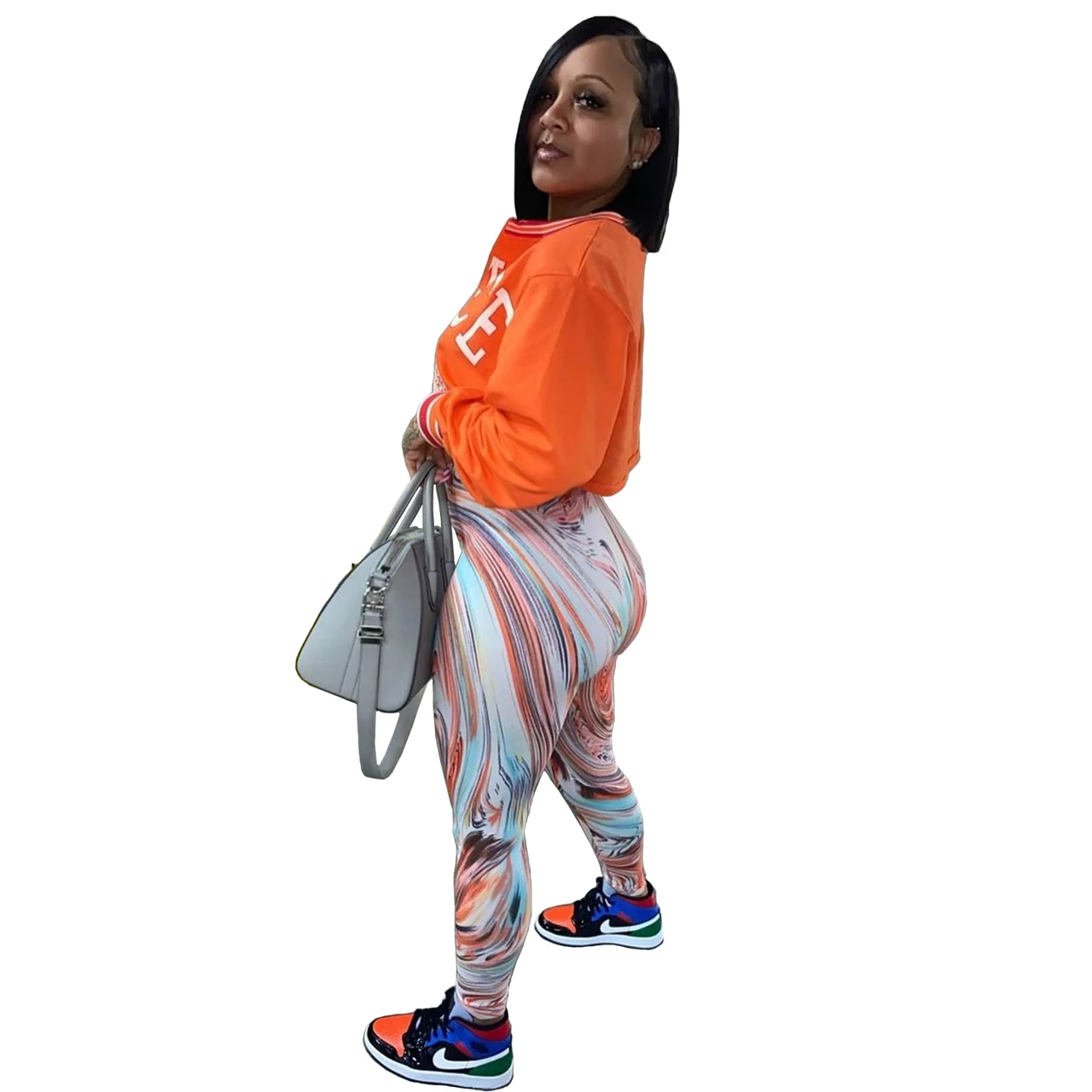  2021 зимняя трендовая спортивная одежда 2 шт женские спортивные костюмы модный Галстук окрашенный лоскутный женский укороченный топ Пот Костюмы