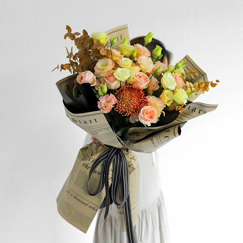 Newly style flower Kraft paper wrapping letter printed biodegradable wrapping paper for flower