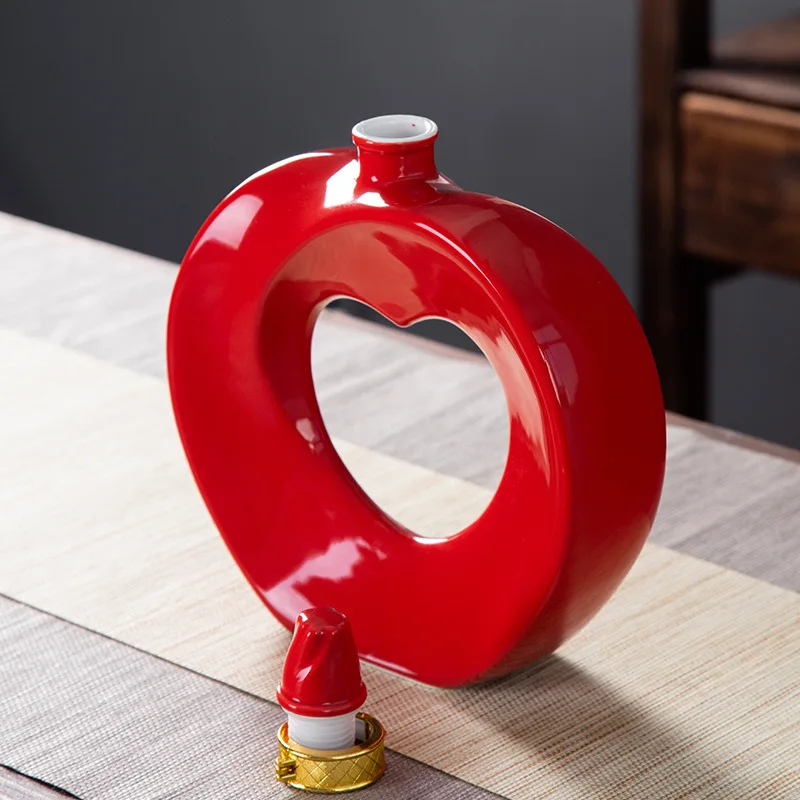 Red ceramic beverage bottle custom ceramic bottles jar manufacturing