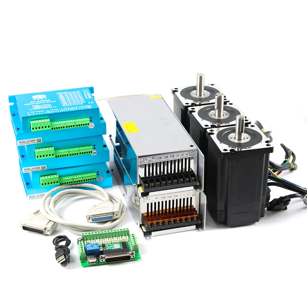 Комплект шагового двигателя JKM 3axis Nema 34 с замкнутым контуром 12 нм сервопривод + Драйвер HSD86 + источник питания 48 в 60 В постоянного тока + карта управления
