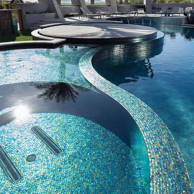 Hot Melt Blue Iridescent Tiles Pearlescent Outdoor Swimming Glass Pool Mosaic Tiles Blue Color Iridescent Glass Mosaic Pool Tile
