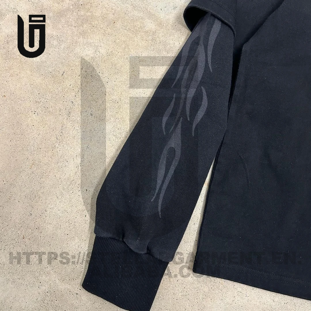 Custom Mens Embroidered Rhinestone Double Layered Long Sleeve T Shirt Cotton Vintage Boxy Cropped Distressed Oversized T Shirt