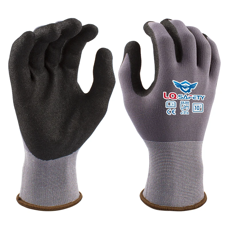 Customized High Quality Anti Slip Gloves Nitrile Sandy Safety Flexible Gloves for Handling