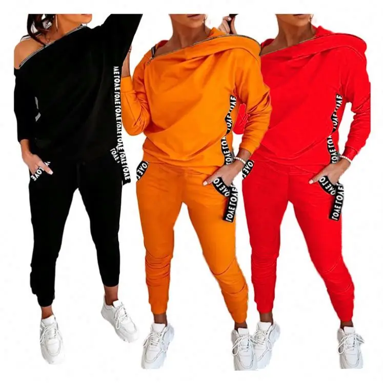 
New Design Off Shoulder Long Sleeve Top And Pants Winter Two Piece Bodysuit Set Zipper Women Clothing &nbsp;