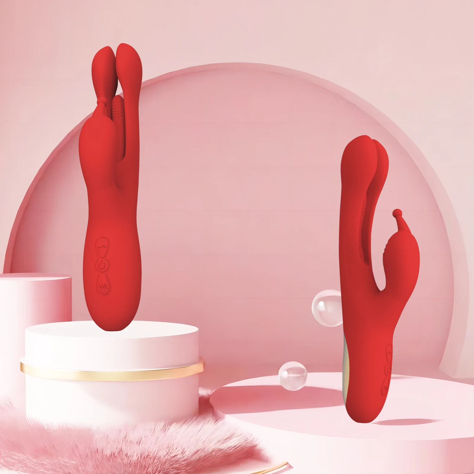 Nezend Manufacture Pleasure Patting Double Head Versatile Female Red Sex Toy Dildo Vibrator for Women Toys